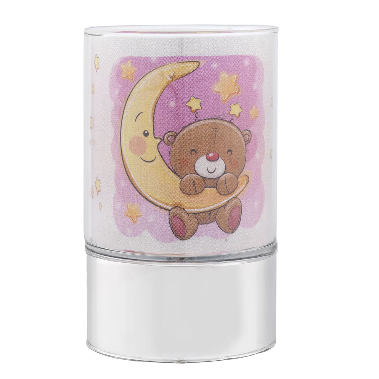 LAMPADA IN VETRO H. 15 CON DECORO ORSETTO SU LUNA  - ROSA
